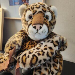 Rare Vintage AURORA Soft Plush Leopard Backpack with Zipper Pouch